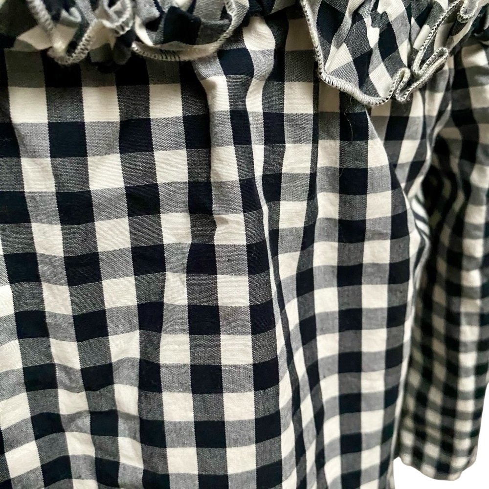 Vineyard Vines Gingham Off Shoulder Dress Small Black White Ruffle Cotton - Picture 10 of 12